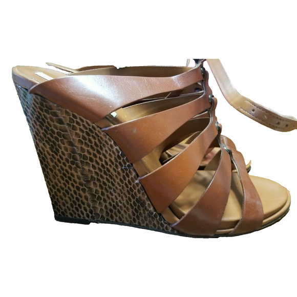 DIANE VON FURSTENBERG DVF Snake Print Wedge Sandals 9.5 B Made in Italy - Picture 1 of 7